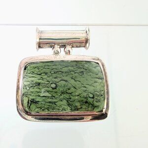 One of a Kind Moldavite & Sterling Silver Pendant With Faceted & Raw Sides